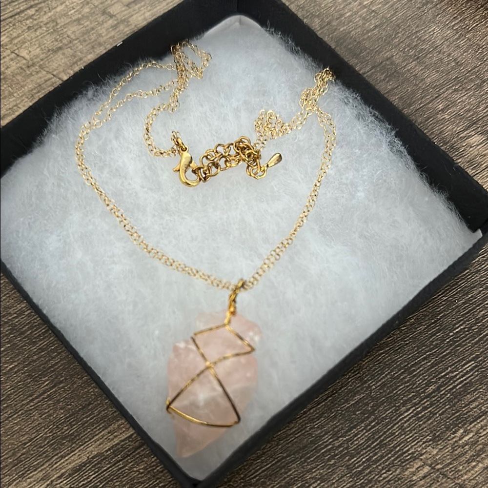 Gold and Pink Crystal Pendant Necklace